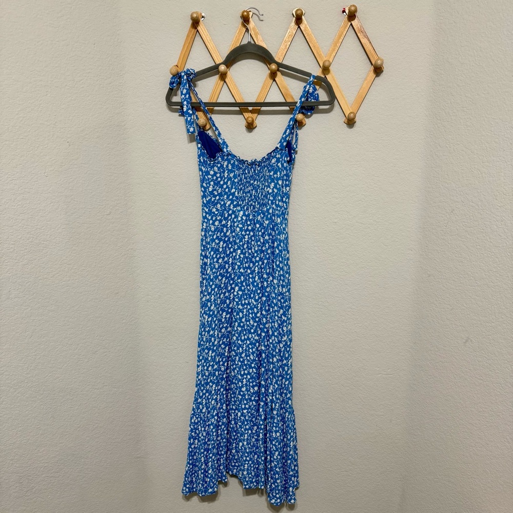 Reformation Blue Floral White Flowers Dainty Viscose Nikita Midi Dress Size 0 - Picture 7 of 12
